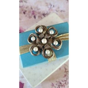 Large Faux Pearl Filigree Flower Brooch